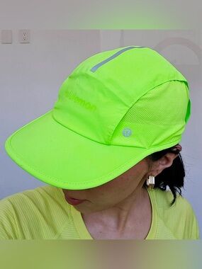 Lululemon Breathable Cinch-Back Unisex Running Hat in neon yellow